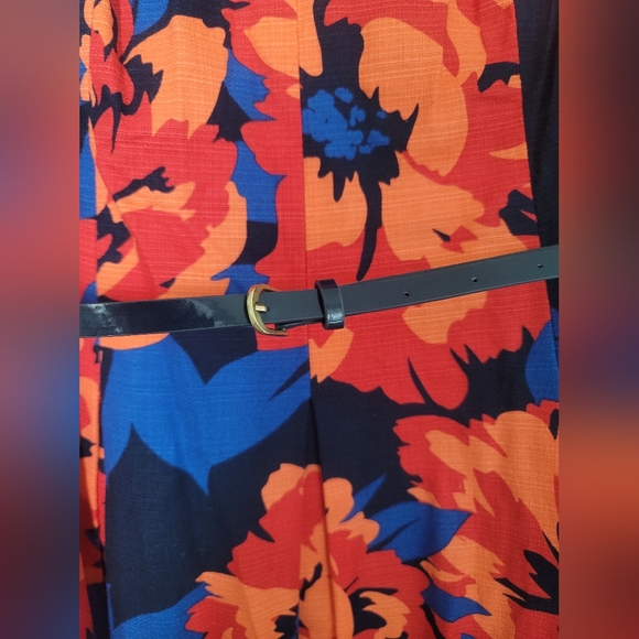 Tommy Hilfiger Floral Navy blue Cocktail Dress Size 8 with Belt 98% cotton - Picture 8 of 10